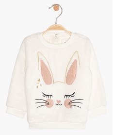 GEMO Sweat bébé fille en maille peluche avec motif animal lapin Beige