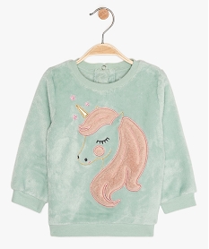 sweat bebe fille en maille peluche avec motif animal licorne vertB050801_1