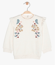 GEMO Sweat bébé fille à broderies et volants Beige