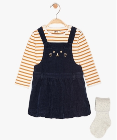 GEMO Ensemble 3 pièces bébé fille : robe + tee-shirt + collants Bleu