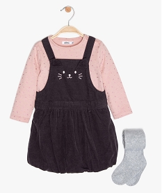 GEMO Ensemble 3 pièces bébé fille : robe + tee-shirt + collants Gris