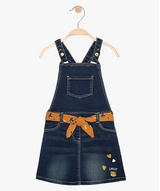 GEMO Robe bébé fille en jean avec ceinture à nouer Gris