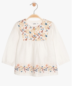 GEMO Blouse bébé fille à manches longues et plastron fleuri Beige