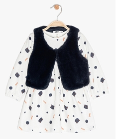 GEMO Ensemble bébé fille 2 pièces : robe + gilet sans manches à motifs chat et pois Gris