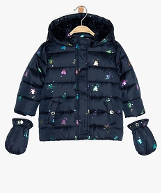 GEMO Manteau bébé fille doublure chaude à gants amovibles Bleu