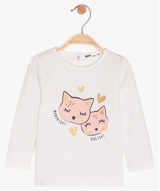 GEMO Tee-shirt bébé fille manches longues imprimé en coton bio Blanc