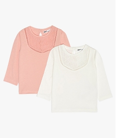 GEMO Tee-shirt bébé fille à manches longues et buste brodé (lot de 2) Rose