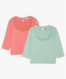 GEMO Tee-shirt bébé fille à manches longues et buste brodé (lot de 2) Vert