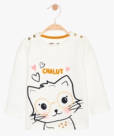 GEMO Tee-shirt bébé fille à manches longues imprimé devant et dos Beige