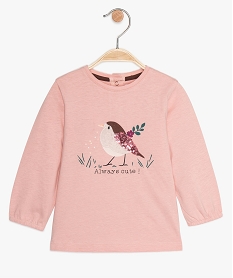 tee-shirt bebe fille imprime animal en relief roseB059201_1