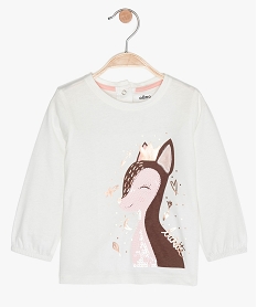 tee-shirt bebe fille imprime animal en relief beige tee-shirts manches longuesB059301_1