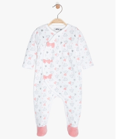 GEMO Pyjama bébé fille en velours avec nœuds et paillettes Blanc