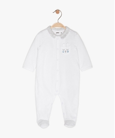 GEMO Pyjama bébé en velours texturé avec col contrastant Blanc