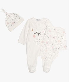 GEMO Ensemble bébé fille (3 pièces) pyjama velours body et bonnet Beige