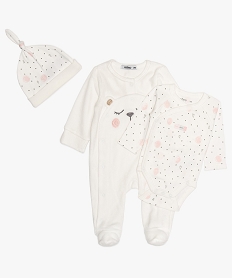 GEMO Ensemble bébé fille (3 pièces) pyjama velours body et bonnet blanc standard