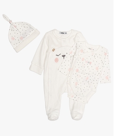 ensemble bebe fille (3 pieces) pyjama velours body et bonnet beigeB062601_1