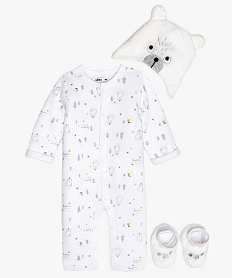 GEMO Ensemble bébé 3 pièces : bonnet surpyjama et chaussons Beige