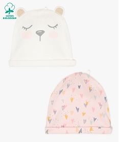 GEMO Bonnet de naissance fille en coton bio (lot de 2) Multicolore