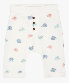 GEMO Pantalon bébé en maille avec motifs éléphants Beige