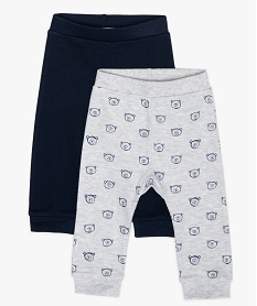 GEMO Pantalon bébé garçon en maille avec finitions bord-côte (lot de 2) Multicolore