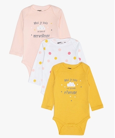 GEMO Body bébé fille imprimé en coton bio (lot de 3) Jaune