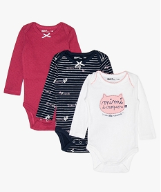 body bebe fille a manches longues et encolure americaine (lot de 3) multicoloreB066901_1