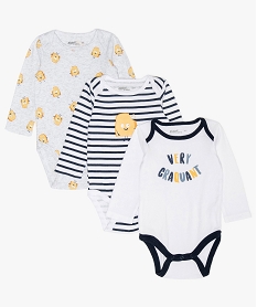 body bebe garcon a manches longues avec motifs tartines (lot de 3) multicoloreB067101_1