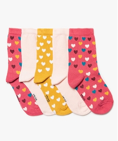 chaussettes fille a motifs coeurs tige haute (lot de 5) roseB069901_1