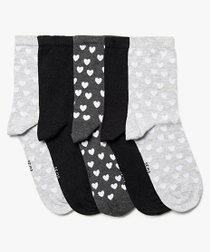 GEMO Chaussettes fille à motifs coeurs tige haute (lot de 5) Gris