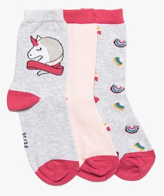 chaussettes fille a motifs multicolores (lot de 3) lot de 3 chaussettes roseB070201_1