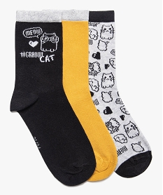 GEMO Chaussettes fille à motifs chats (lot de 3) Lot de 3 chaussettes Noir