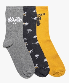 chaussettes garcon tige haute motif moto (lot de 3) jaune chaussettesB073501_1