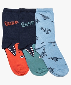 chaussettes garcon tige haute imprime dinosaures (lot de 3) bleuB073601_1