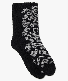 GEMO Chaussettes dintérieur femme en maille bouclette (lot de 2) Noir