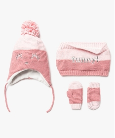 GEMO Ensemble bébé fille 3 pièces snood + gants + bonnet Rose