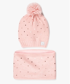 GEMO Ensemble bébé fille 2 pièces bonnet et snood à étoiles brillantes Rose