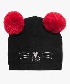 GEMO Bonnet fille avec broderie chat et pompons Noir