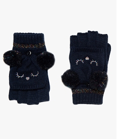 GEMO Gants fille 2-en-1 avec pompons et détails pailletés noir chine