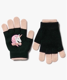 gants fille unis avec mitaines imprimees bleuB079801_1