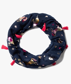 foulard fille snood multiposition a pompons bleuB081101_1