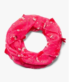 foulard fille forme snood a motifs et pompons rose foulards echarpes et gantsB081501_1