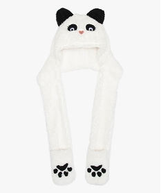GEMO Bonnet fille à motif panda avec écharpe intégrée Blanc