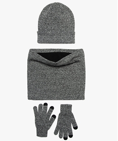 GEMO Ensemble garçon (3 pièces) gants tactiles bonnet et snood doublé polaire Noir