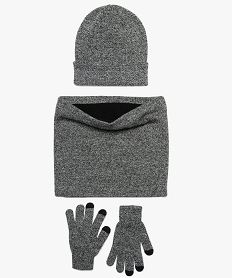 ensemble garcon (3 pieces) gants tactiles bonnet et snood double polaire noirB085401_1