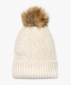 GEMO Bonnet femme en grosse maille avec pompon Beige