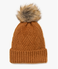 GEMO Bonnet femme en grosse maille avec pompon Orange