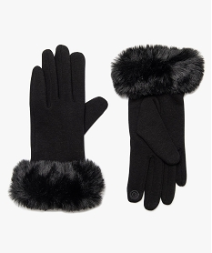 gants femme tactiles avec poignet en maille peluche noirB088101_1