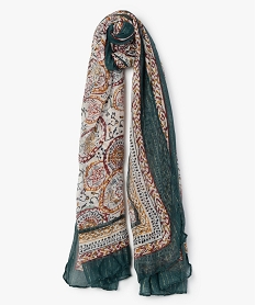 foulard femme a fins motifs multicolores et rayures pailletees vertB091201_1