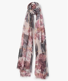 foulard femme a motifs fleuris et rayures pailletees grisB091601_1