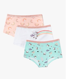 GEMO Boxers fille à motif licornes en coton bio (lot de 3) Multicolore